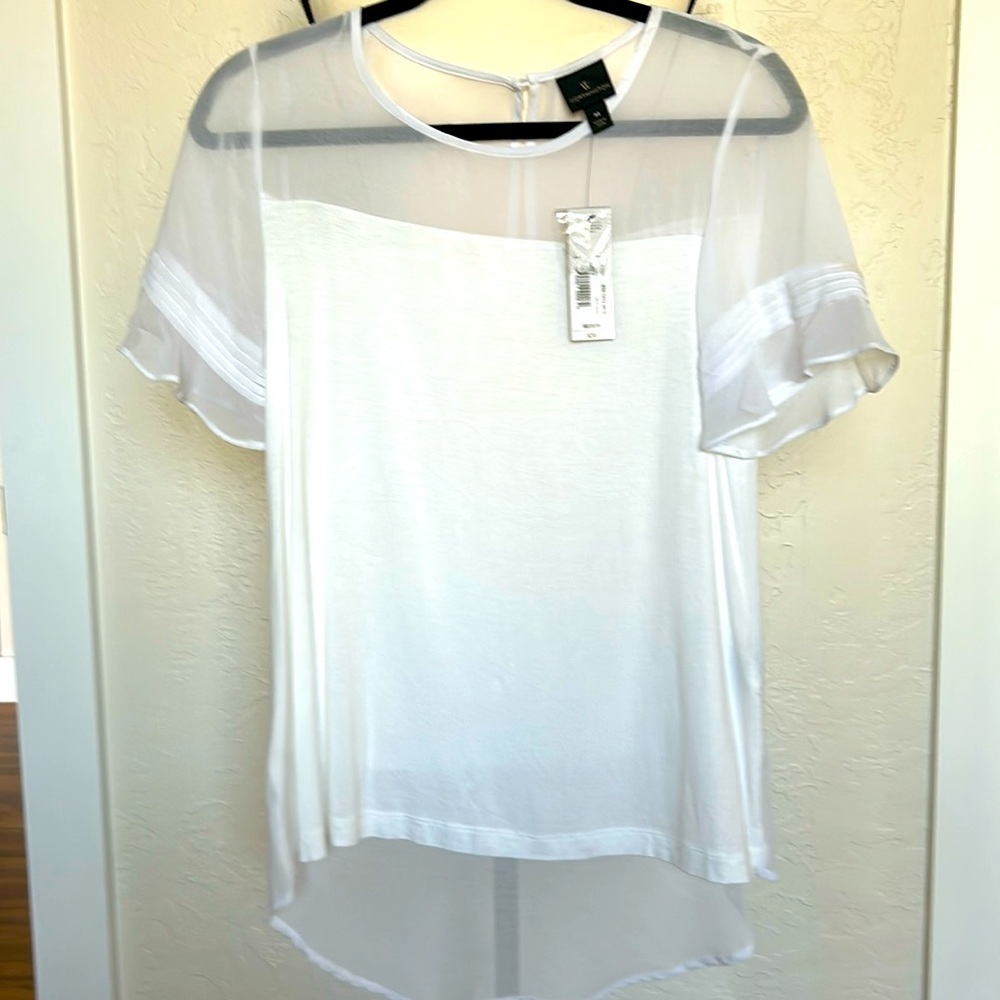 Worthington, Size medium, White, Short Sleeve, Sheer and Knitted, NWT
